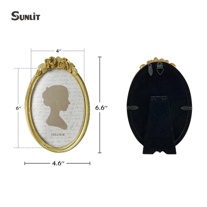 Sunlit Vintage Picture Frame 4x6 Inch, Oval Antique Photo Frames with Glass Front, Luxury Photo Display, Tabletop Wall Hanging, Gift Ideas, Golden Rose - Image 2